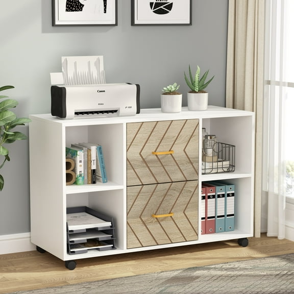 Tribesigns Modern 2 Drawers File Cabinet, 39.4" Large Filing Storage Organizer with wheels for Home Office, White