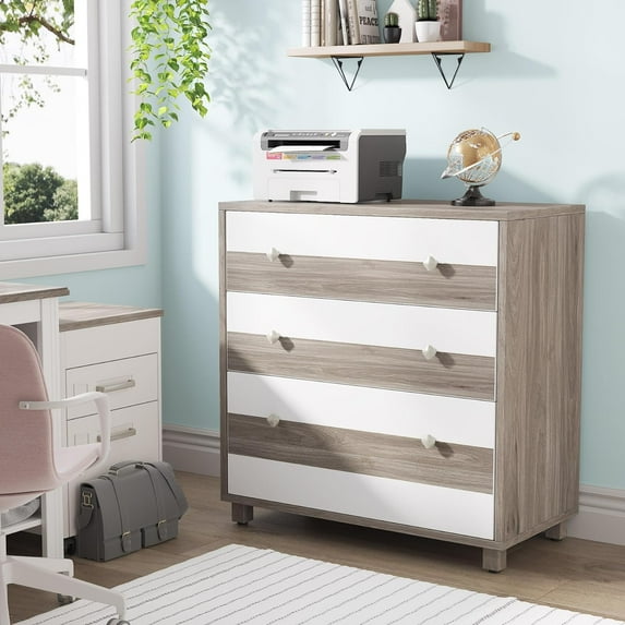 Tribesigns Modern 3 Drawer Lateral File Cabinet for Home Office Legal/Letter/A4/F4 Size - White and Gray