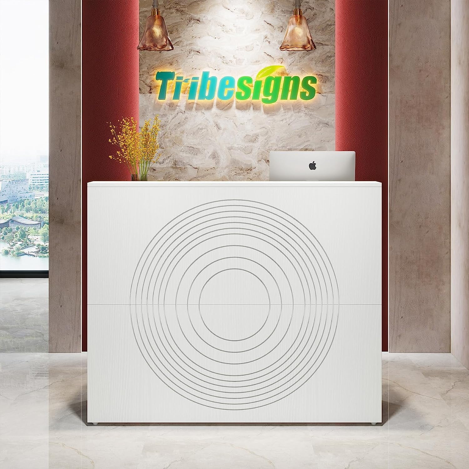 Tribesigns Modern 47" Front Desk, Wood Reception Desk Retail Counter for Salon, Home Office, White
