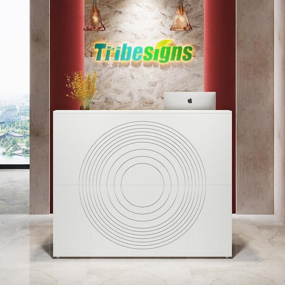 Tribesigns Modern 47" Front Desk, Wood Reception Desk Retail Counter for Salon, Home Office, White