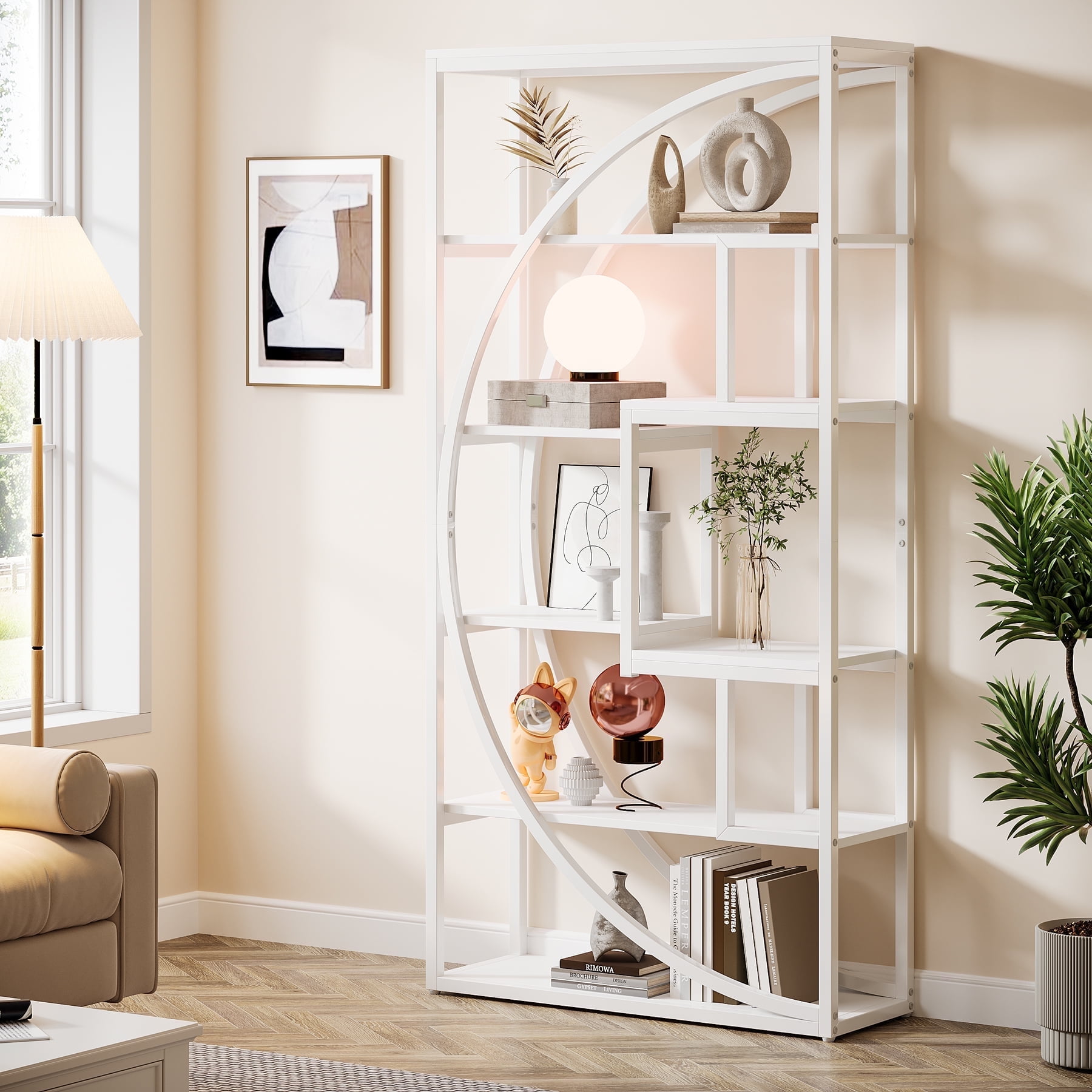 Tribesigns 70.8" Tall Modern Bookshelf, 5-Tier Displaying Bookcases with 8 Open Storage Shelf for Home Office, Living Room, Bedroom, White