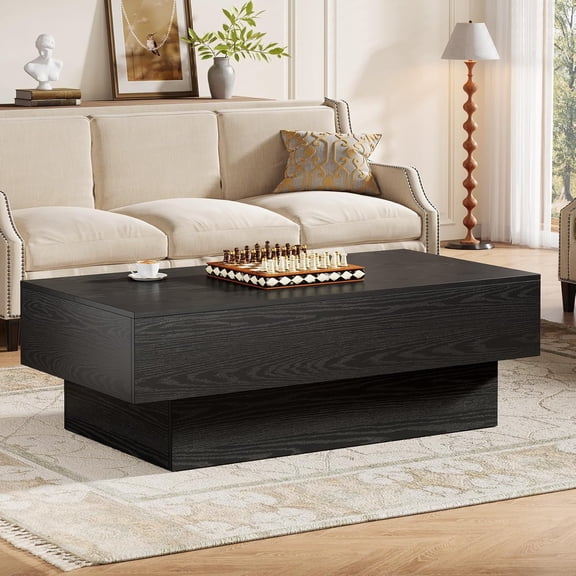 Tribesigns Modern Black Coffee Table, 55-Inch Rectangle Wooden Tea Table, Large Center Table