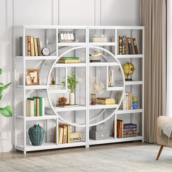 Tribesigns Modern Bookshelf with Circle Design (White, 2 Pack)