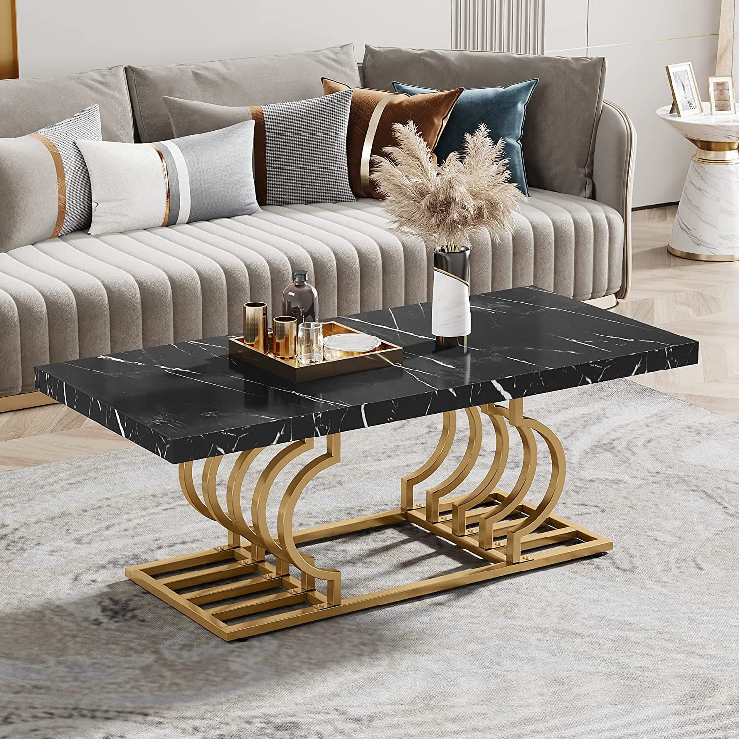 Tribesigns Modern Coffee Table, 47 Inch Faux Marble Cocktail Table with ...