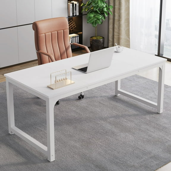 Tribesigns Modern Computer Desk, 63" Large Sturdy Writing Desk for Home Office, White