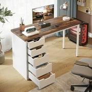 Tribesigns Modern Computer Desk with 5 Drawers, 47 in Brown Home Office Desk with Storage for Adult