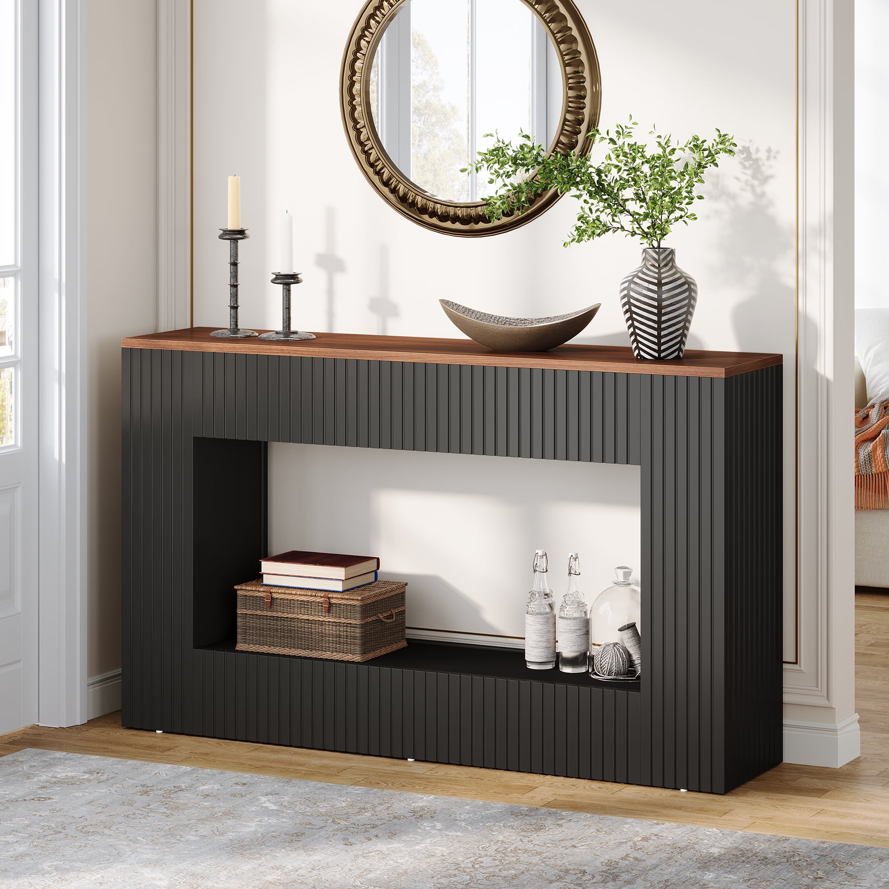 Tribesigns Modern Console Table, 55-Inch Wood Entryway Table with Storage, Narrow Long Sofa Table Behind Couch Table for Living Room, Foyer, Hallway, Black