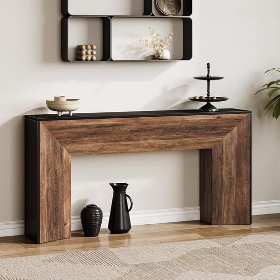 Tribesigns Modern Console Table, 63" Wood Entryway Table with Storage for Living Room, Black & Brown