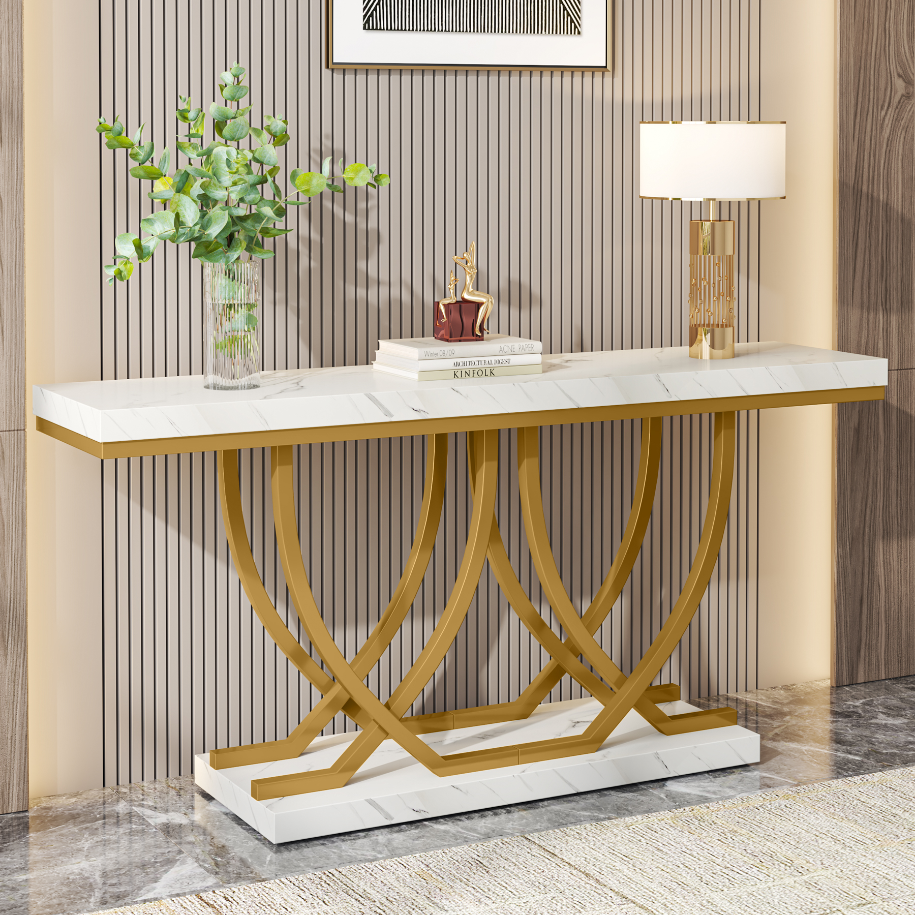 Tribesigns Modern Console Table with Geometric Base, 40 Inch Comtempory