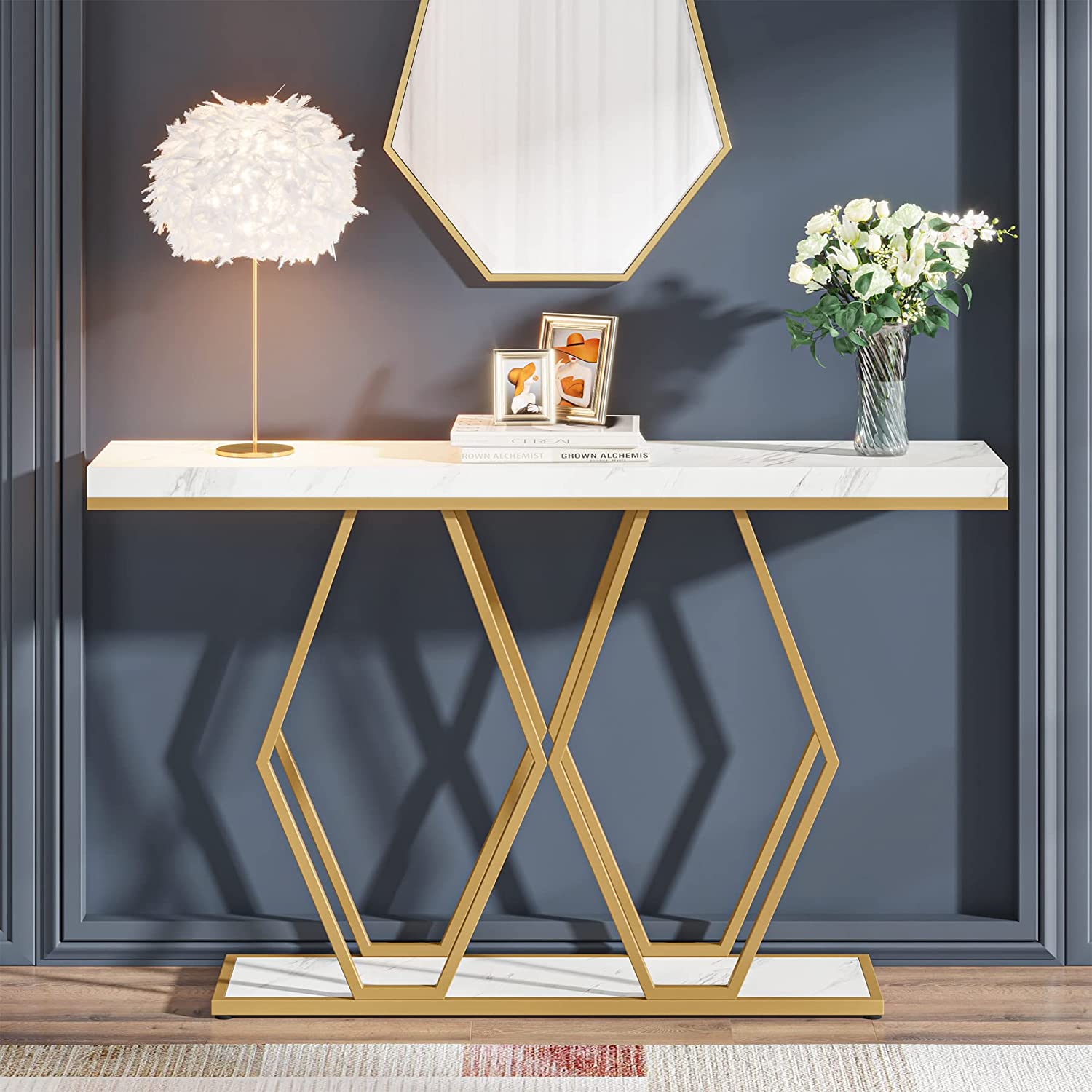 Tribesigns Modern Console Table for Entryway 55 Inch Gold Entryway