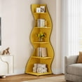 thumbnail image 1 of Tribesigns Modern Corner Shelf, 5-Tier Corner Bookshelf WavyBookcase for Small Space, Living Room (Yellow), 1 of 7