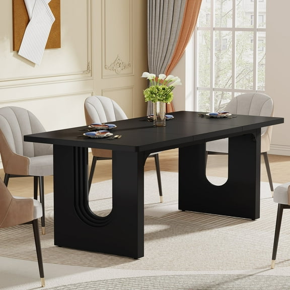 Tribesigns Modern Dining Table for 6 to 8 People, 71" Large Kitchen Dining Table with Wood Pedestal Base, Rectangular Long Dinner Table for Kitchen, Dining Room, Living Room, Black
