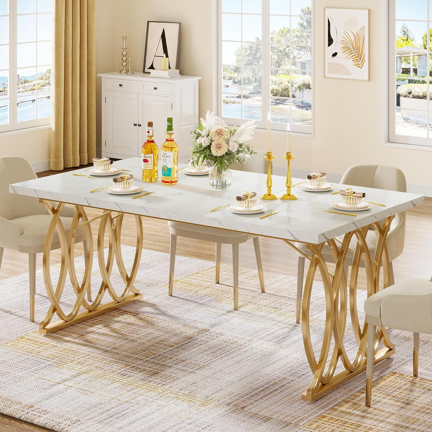 Long marble dining table discount