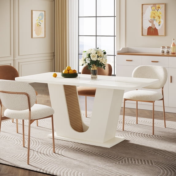 Tribesigns Modern Dining Table for 4-6, 55-Inch White Kitchen Table ...