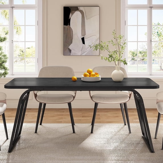 Finmind Modern Dining Table for 4-6, 63-Inch Black Kitchen Table with Metal Legs
