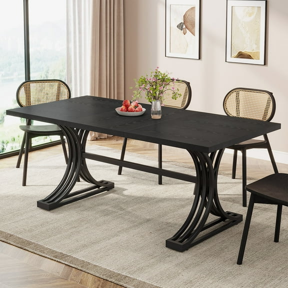 Tribesigns Modern Dining Table for 4 people, 63-Inch Rectangular Kitchen Table with Heavy-Duty Trestle Leg, Black(Chair Not Included)