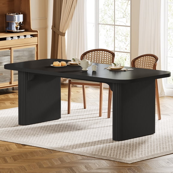 Tribesigns Modern Dining Table for 6 People, 63-Inch Kitchen Table with Double Robust Pedestal for Dining Room, Black