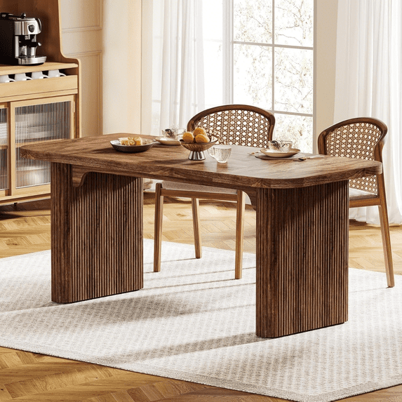 Tribesigns Modern Dining Table for 6 People, 63-Inch Kitchen Table with Double Robust Pedestal for Dining Room, Dark Brown