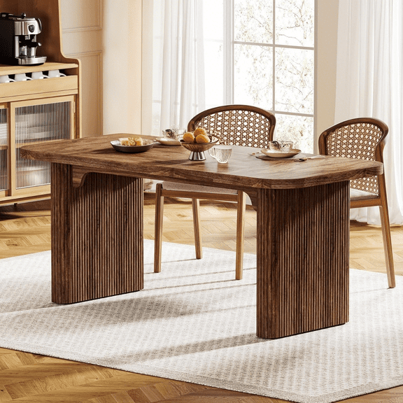 Tribesigns Modern Dining Table for 6 People, 63-Inch Kitchen Table with Double Robust Pedestal for Dining Room, Dark Brown