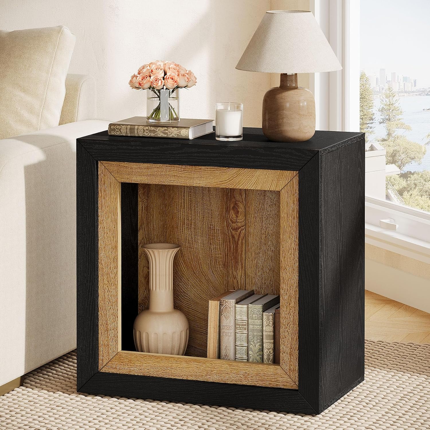 Tribesigns Modern End Table with Frame-Inspired Design, Rustic Wood ...