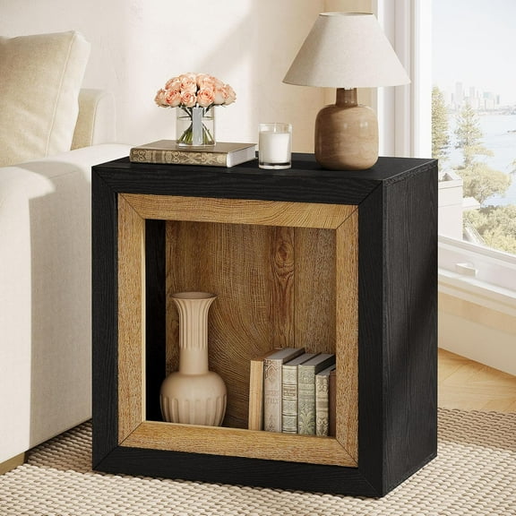 Tribesigns Modern End Table with Frame-Inspired Design, Rustic Wood Cube Rectangle Side Table with Large Storage Shelf, Industrial Sofa Couch Tables Accent for Living Room, Entrance