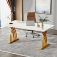 thumbnail image 1 of Tribesigns Modern Executive Desk, 63-Inch Large Home Office Desk Computer Desk with Gold Metal Base, 1 of 7