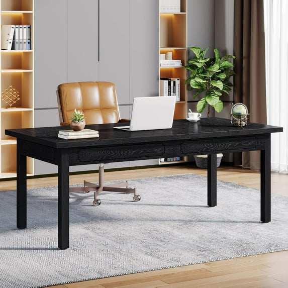 Tribesigns 63-Inch Executive Desk, Modern Office Computer Desk with Metal Sturdy Frame, Farmhouse Writing Table for Home & Office (Black)