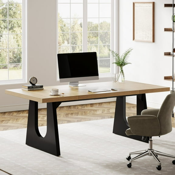 Tribesigns Modern Executive Desk, 70.9-Inch Large Computer Office Desk for Home Office, Brown
