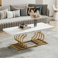 thumbnail image 1 of Tribesigns Modern Coffee Table with Faux Marble Desktop, 47 inch Rectangular Center Table with Geometric Metal Frame for Living Room, White & Gold, 1 of 10