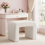 Fnova Modern Vanity Stool Ottoman Chair, Upholstered Foot Rest for Couch, Vanity Bench Shoe Bench for Living Room, Fully Assembled, White