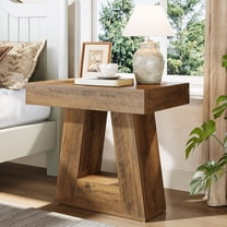 Tribesigns Modern Nightstand, 2-Tier Wooden Bedside Table with Trapezoid Base for Living Room Bedroom (1, Brown)