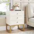 thumbnail image 1 of Tribesigns Modern Nightstand with 3 Drawers, Wood Bed Side Table for Bedroom, Tall White Gold Night Stand with Gold Metal Legs for Living Room, 1 of 7