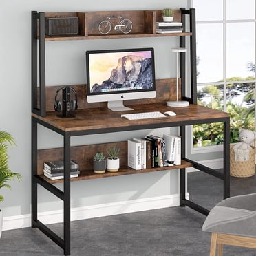 Segawe 47/55 Inch Modern Computer Desk - Black/Natural, MDF + Metal, PC Laptop Table