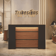 Tribesigns Modern Reception Desk with LED Lights, 63 Inches Front Counter Table for Reception Room, Lobby, Beauty Salon, Retail Black&Brown
