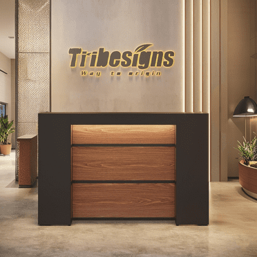 Tribesigns Modern Reception Desk with LED Lights, 63 Inches Front Counter Table for Reception Room, Lobby, Beauty Salon, Retail (Black&Brown)