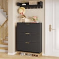 thumbnail image 1 of Tribesigns Modern Shoe Cabinet, Freestanding Shoe Storage Cabinet with Wall Mount Coat Rack, Shoes Organizer Cabinets with 3 Flip Drawers for Entryway, Black & Gold, 1 of 5