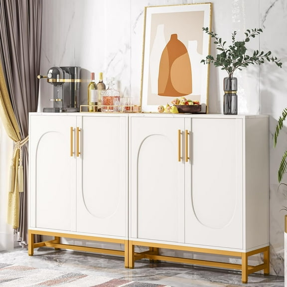Tribesigns Modern Sideboard Buffet with Adjustable Shelf - White and Gold