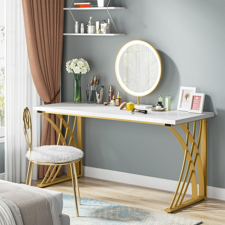 Tribesigns White Top Modern Computer Desk 55 Laptop Table with Gold Legs Thicken Frame for Home Office Walmart
