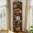 thumbnail image 1 of Tribesigns Narrow Corner Bookshelf, 6 Tiers Tall Skinny Corner Shelf Display Shelf with Hollow Design for Living Room, Brown, 1 of 7