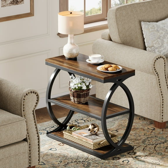 Tribesigns Narrow End Table with 3 Storage Shelves, Small Side Table for Living Room, Small Spaces, Rustic Brown