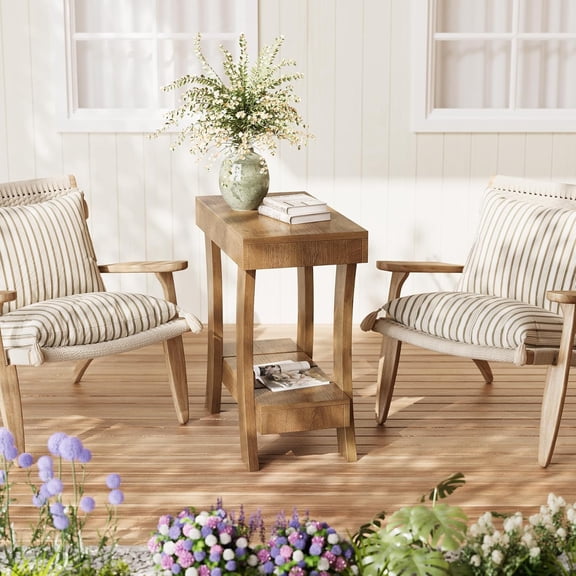 Tribesigns Narrow End Table with Storage Shelf, Small Night Stand, 2-Tier Wooden Side Table for Living Room, Small Spaces(1PC)