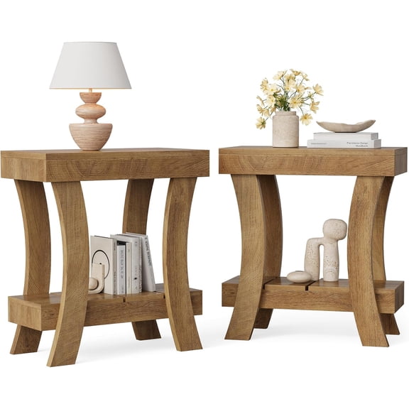 Tribesigns Narrow End Table with Storage Shelf, Small Night Stand, 2-Tier Wooden Side Table for Living Room, Small Spaces(2PC)