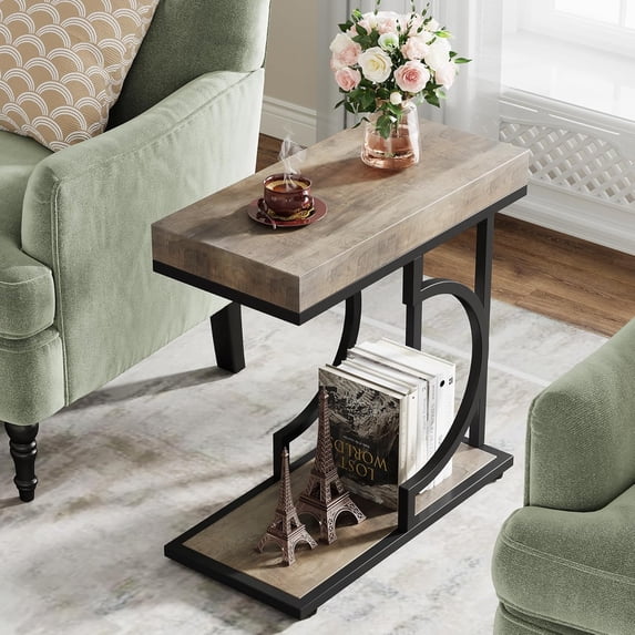 Tribesigns Narrow Side Table C Shaped End Table Modern Bedside Tables for Couch