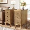 thumbnail image 1 of Tribesigns Narrow Side Table with Drawers, Solid Wood End Table with 3 Drawers, Fully Assembled Nightstand Slim Bedside Table for Small Spaces, Living Room, Bedroom, Wood Color (Set of 2), 1 of 8