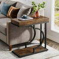 thumbnail image 1 of Tribesigns Narrow Side Table, Side Table C Shaped End Table Bedside Table for Couch, Sofa Table with Metal Frame for Living Room (1, Brown+Black), 1 of 5