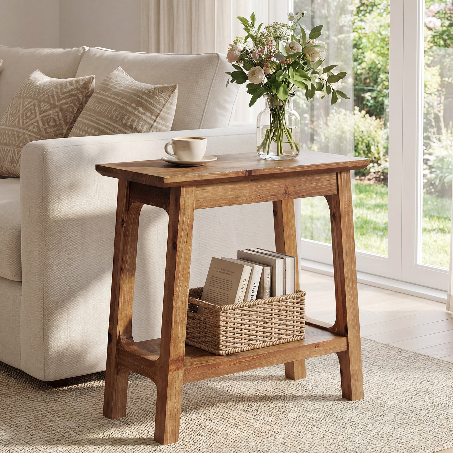 Tribesigns Narrow Side Table, Solid Wood Slim End Table for Small ...