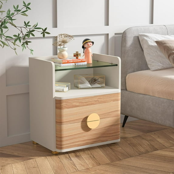 Tribesigns Nightstand with 2 Drawers, Modern Night Stands with Open Storage, Wooden Bed Side Table, Large Side End Table with Tempered Glasses for Bedroom, Living Room