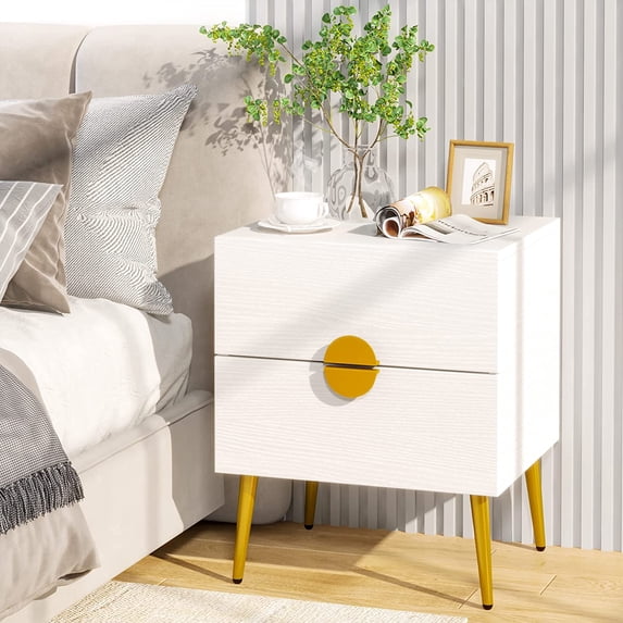 Tribesigns Nightstands, 2 Drawers Modern Nightstand, Bedside Tables with Gold Legs, Side Table for Bedroom