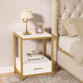thumbnail image 1 of Tribesigns Nightstands with Drawers and Storage Shelf, Modern Bedside Table End Table Side table for bedroom, Living Room, Gold, and White, 1 of 7