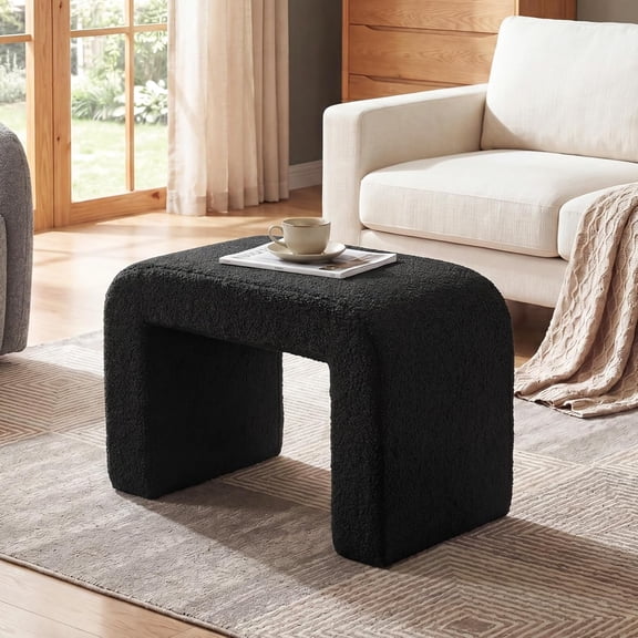 Tribesigns Ottoman Stool for Vanity, Modern Foot Rest for Couch, Large Upholstered Foot Stool Ottoman, Arched Shoe Bench for Living Room, Bedroom, No Assembly